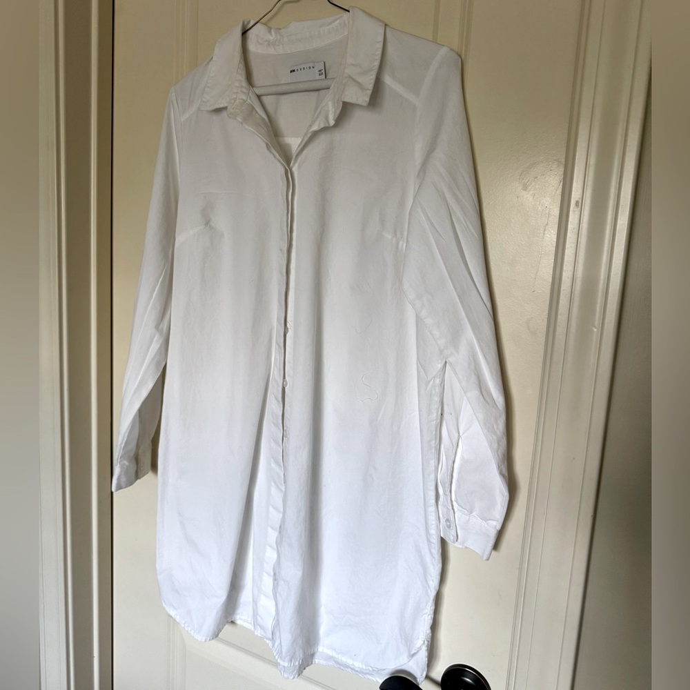 Asos Blouse Tunic Dress Shirt White Button Up Long Sleeve Long Fit Women's US 6